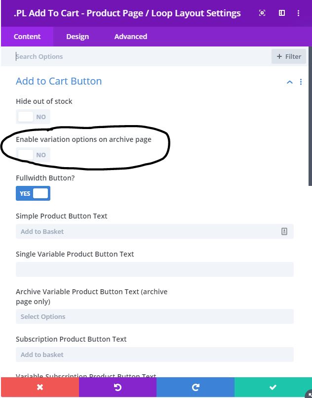 variation add to cart category page Divi