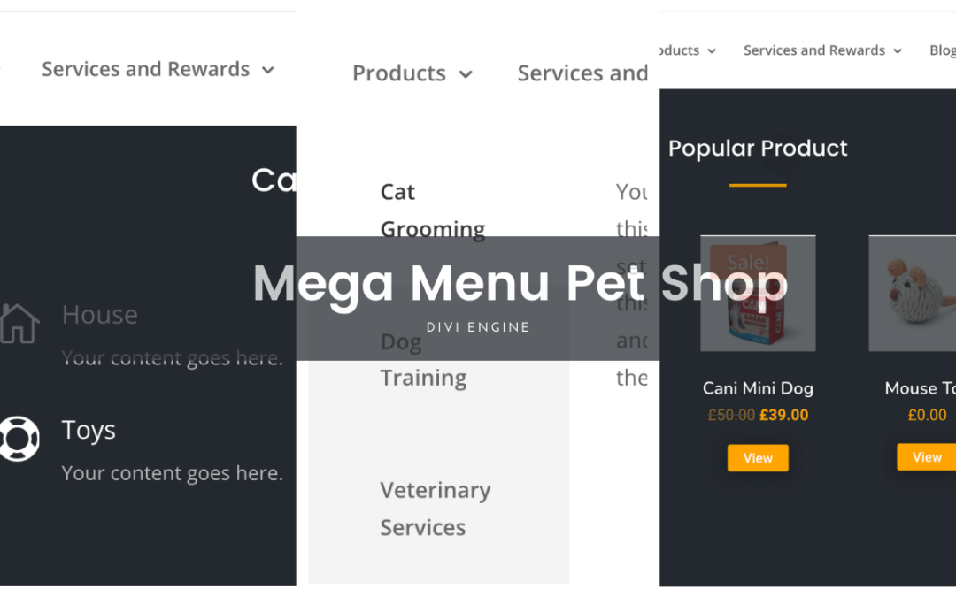 FREE Mega Menu Pet Shop Layout pack for Divi