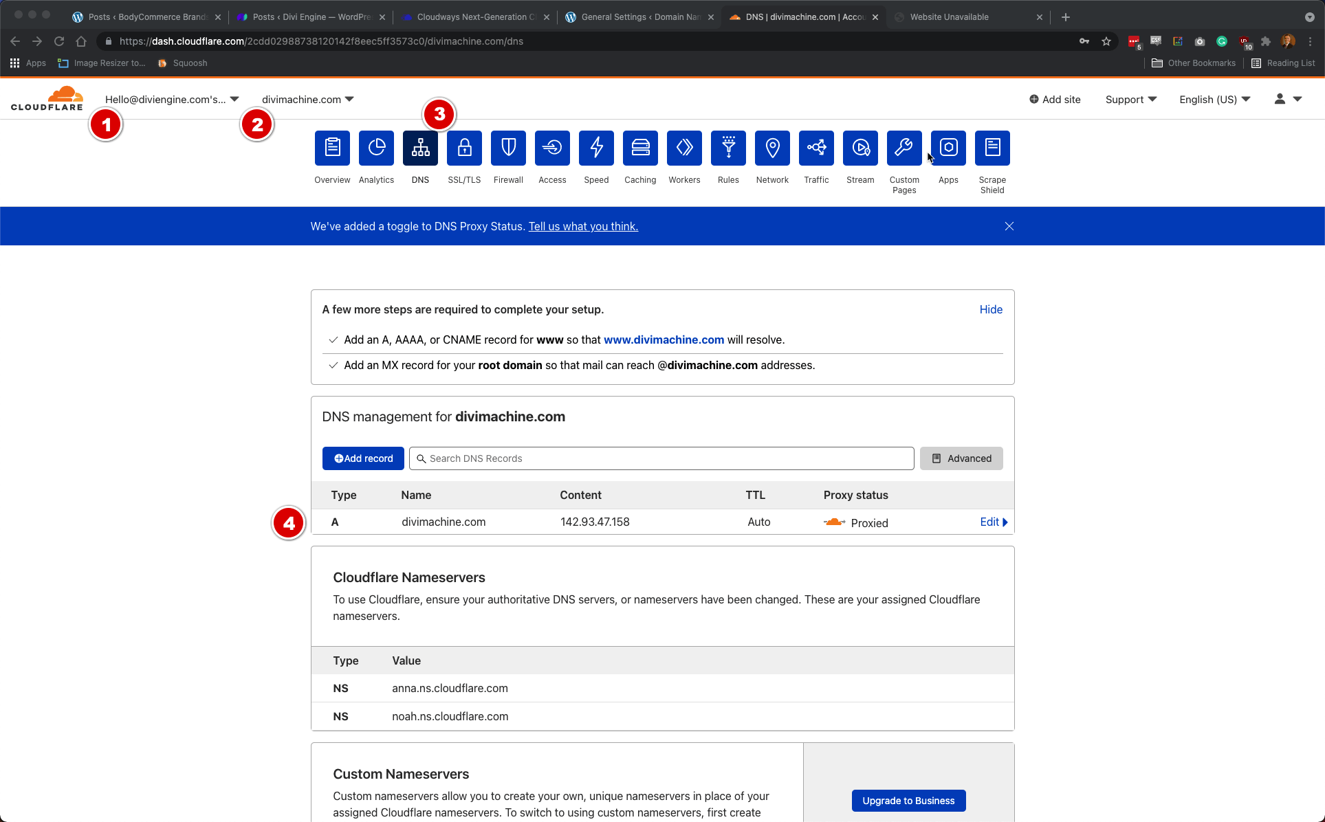 Change Divi Website Domain DNS in Cloudflare