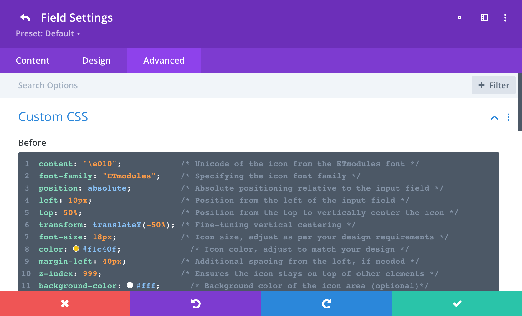 Divi Contact Form field custom CSS