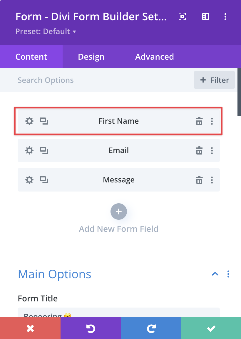 Divi Form Builder Name Field