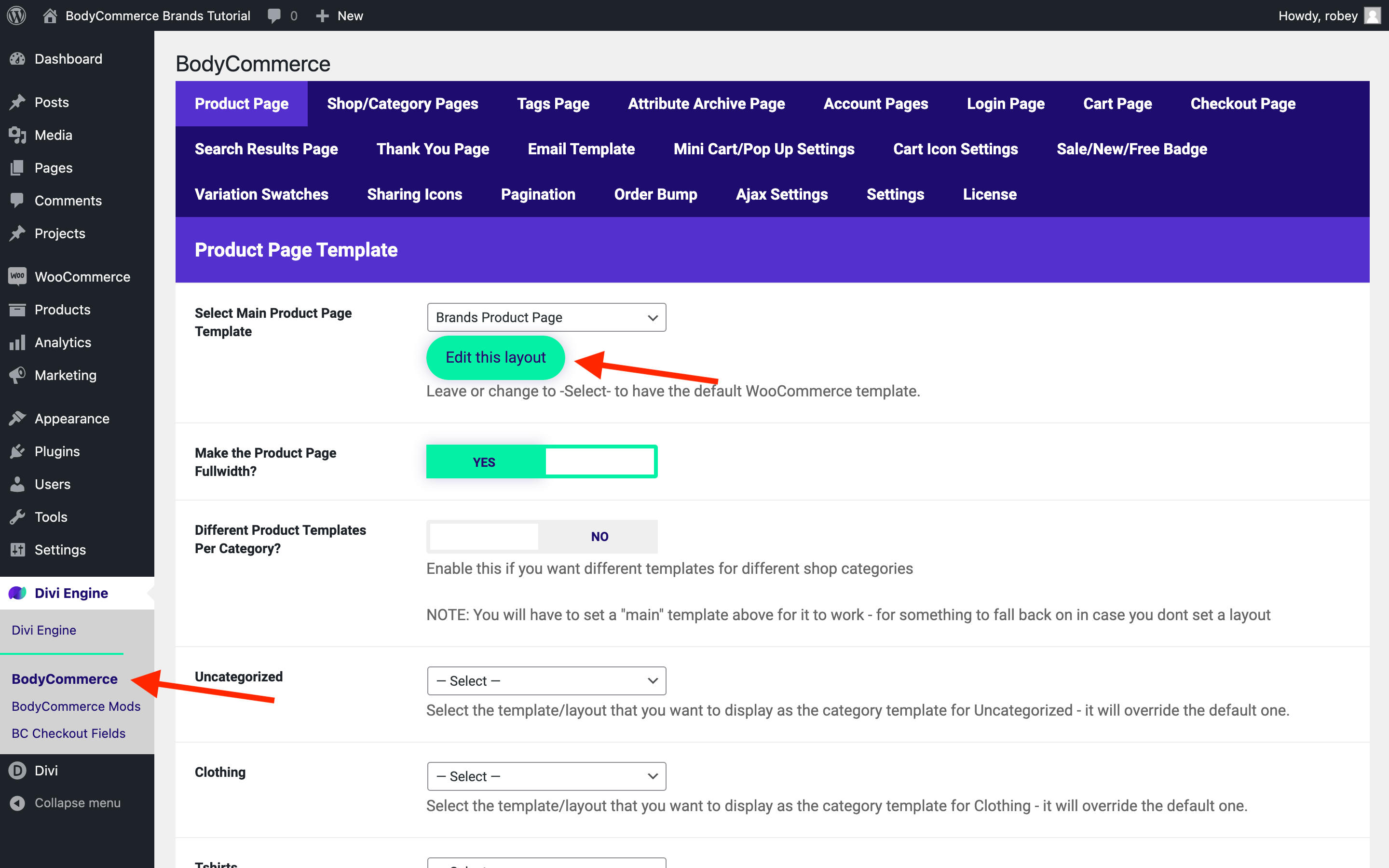 Edit BodyCommerce Single Product Page Layout