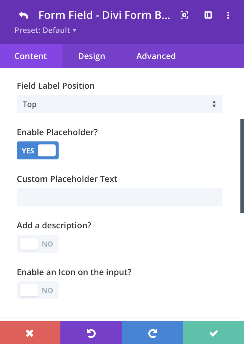 Enable Divi Form icon on inputs