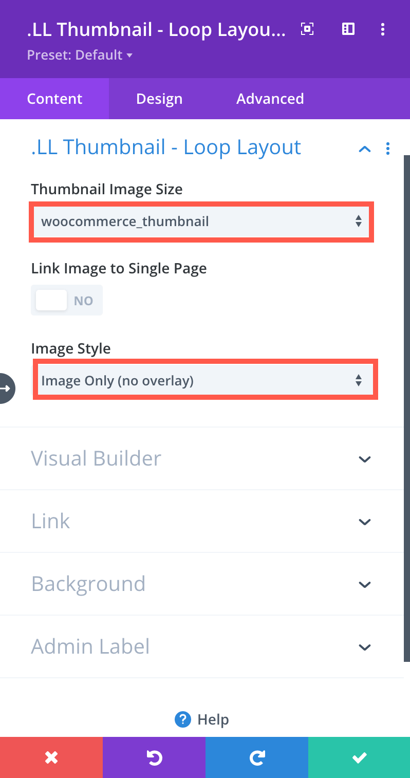 Order Bump Loop Layout Thumbnail Settings