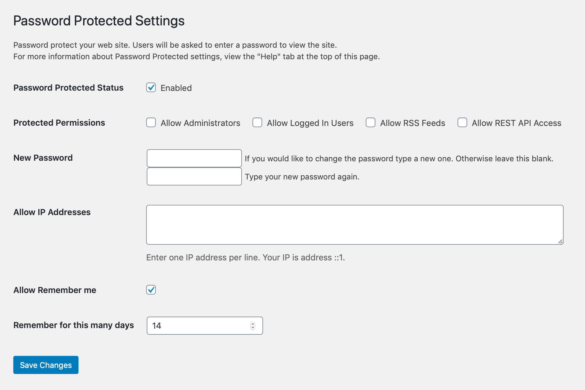 Password Protected By Ben Huson Settings