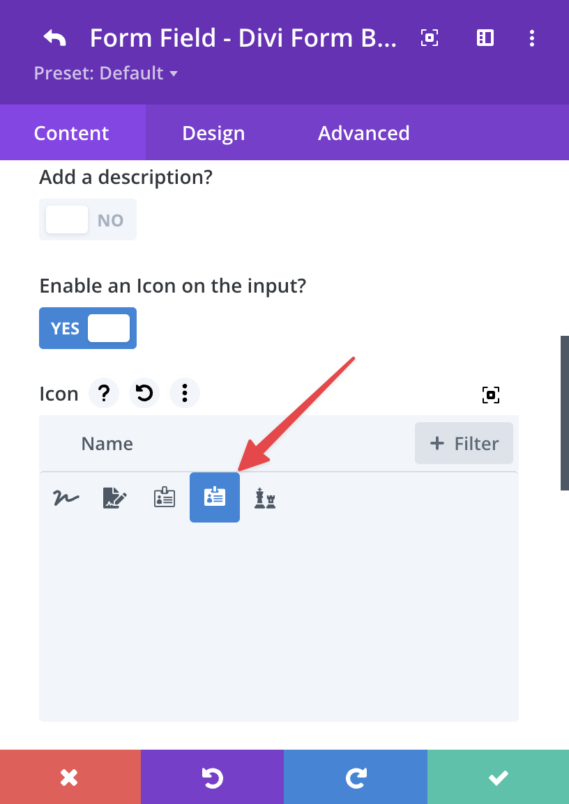 Select an input icon for your Divi Form input field