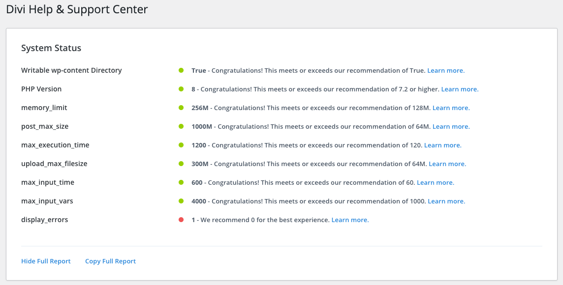 Divi Server Settings